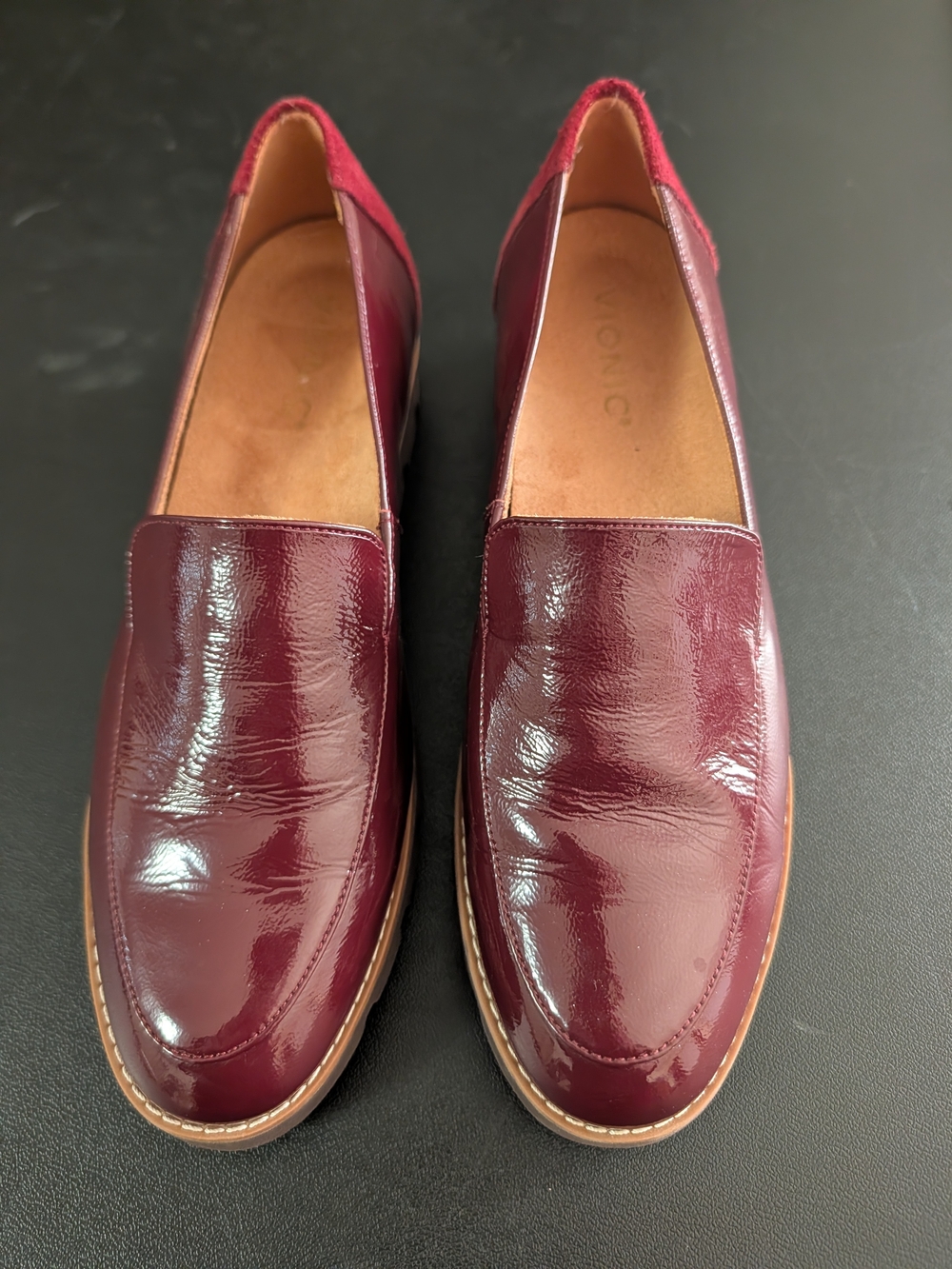 Vionic Women's Kensley Burgundy Patent Leather Slip-On Loafers